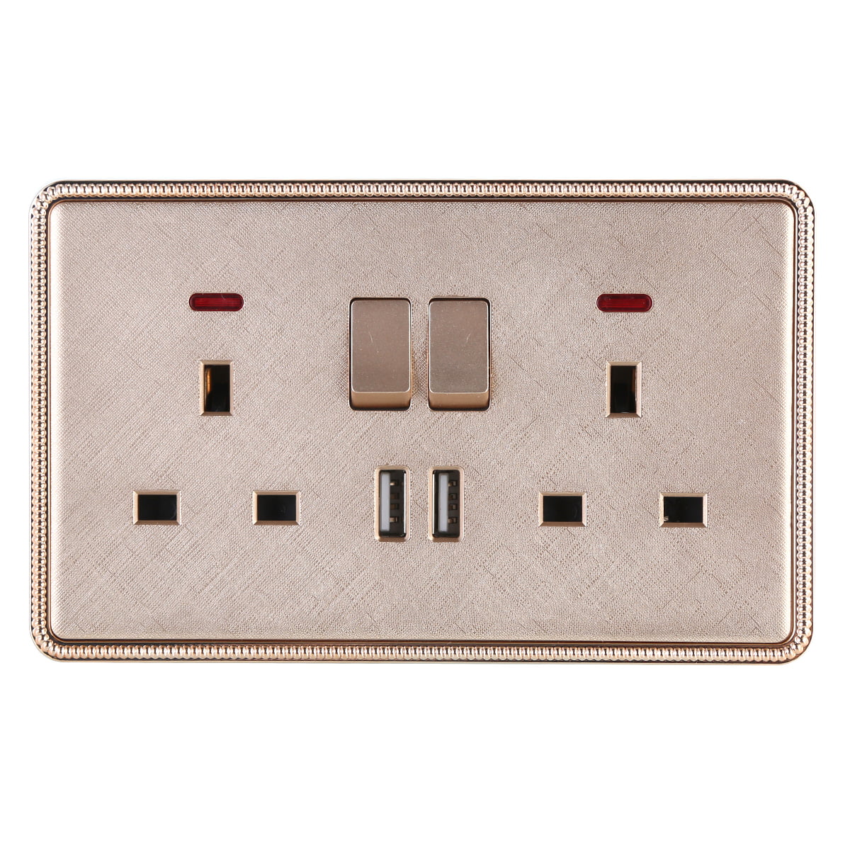 NEW 2 GANG 13AMP ROSE GOLD SOCKET DOUBLE SWITCH WALL HOME OFFICE POWER ELECTRIC 