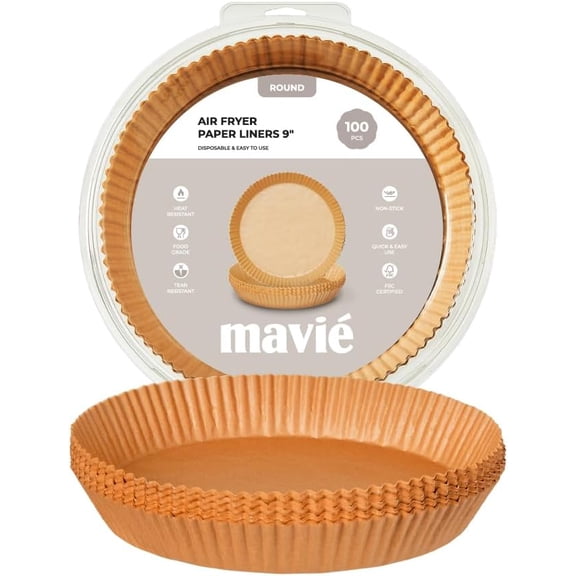 Mavie Air Fryer Paper Liners, Disposable 9 Inch Round, 100 Count