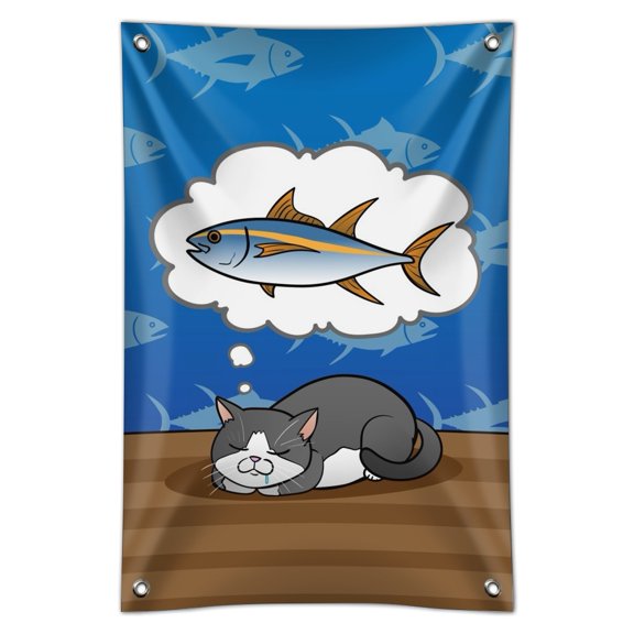 Cat Dreaming of Fish Home Business Office Sign