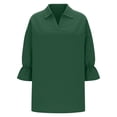 thumbnail image 4 of Lenpel Women's Cotton Linen Tops Ruffle 3/4 Sleeve V Neck Solid Color Collared Tunic Blouses Loose Casual Work Shirts(Army Green,X-Large), 4 of 6
