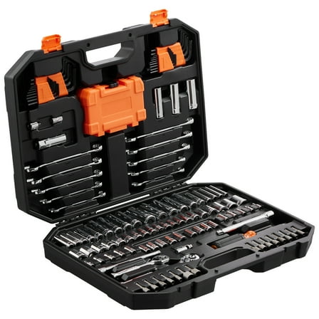 145 Piece Mechanics Tool Set, 1/4" & 3/8" Drive Deep/Standard Sockets, SAE/Metric Wrenches & Bits with Storage Case
