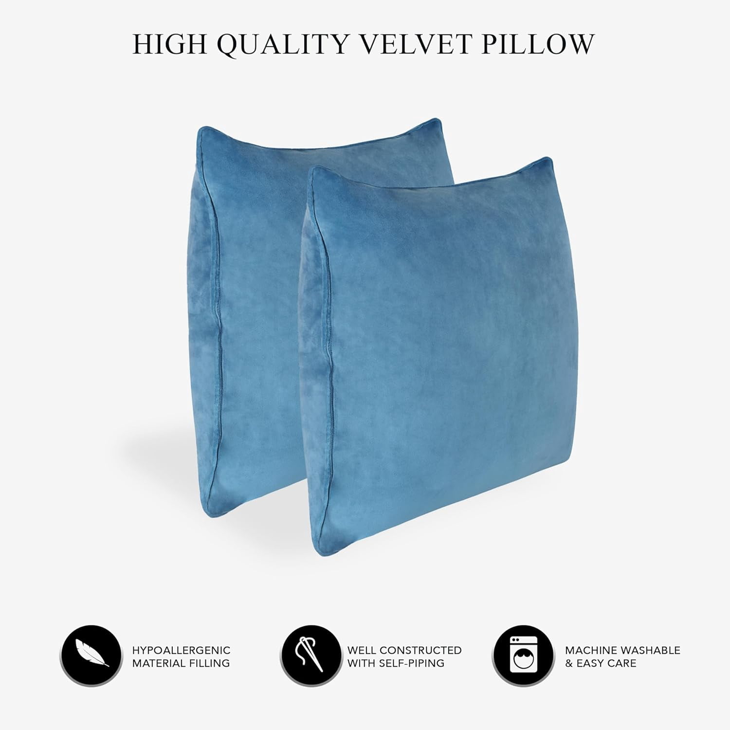 A1HC Hypoallergenic Down Alternative Pillow Inserts, 18x18 in, Square, Pack of 2, Navy Blue