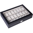 thumbnail image 3 of 24 Slots Watch Box 2 Layers Mens Watch Display Organizer Lockable Watch Case Glass Top Jewelry Watch Collection Storage Box Organizer with 20 Removable Soft Cushions for Men Women (Black), 3 of 6