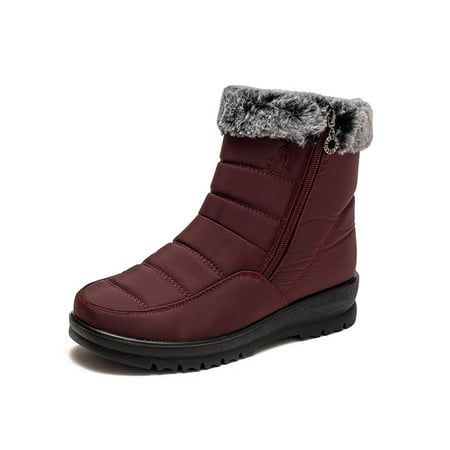 

Daeful Womens Snow Boots Plush Lined Ankle Bootie Comfort Winter Boot Non-skid Lightweight Warm Booties Cold Weather Shoe Red 7.5