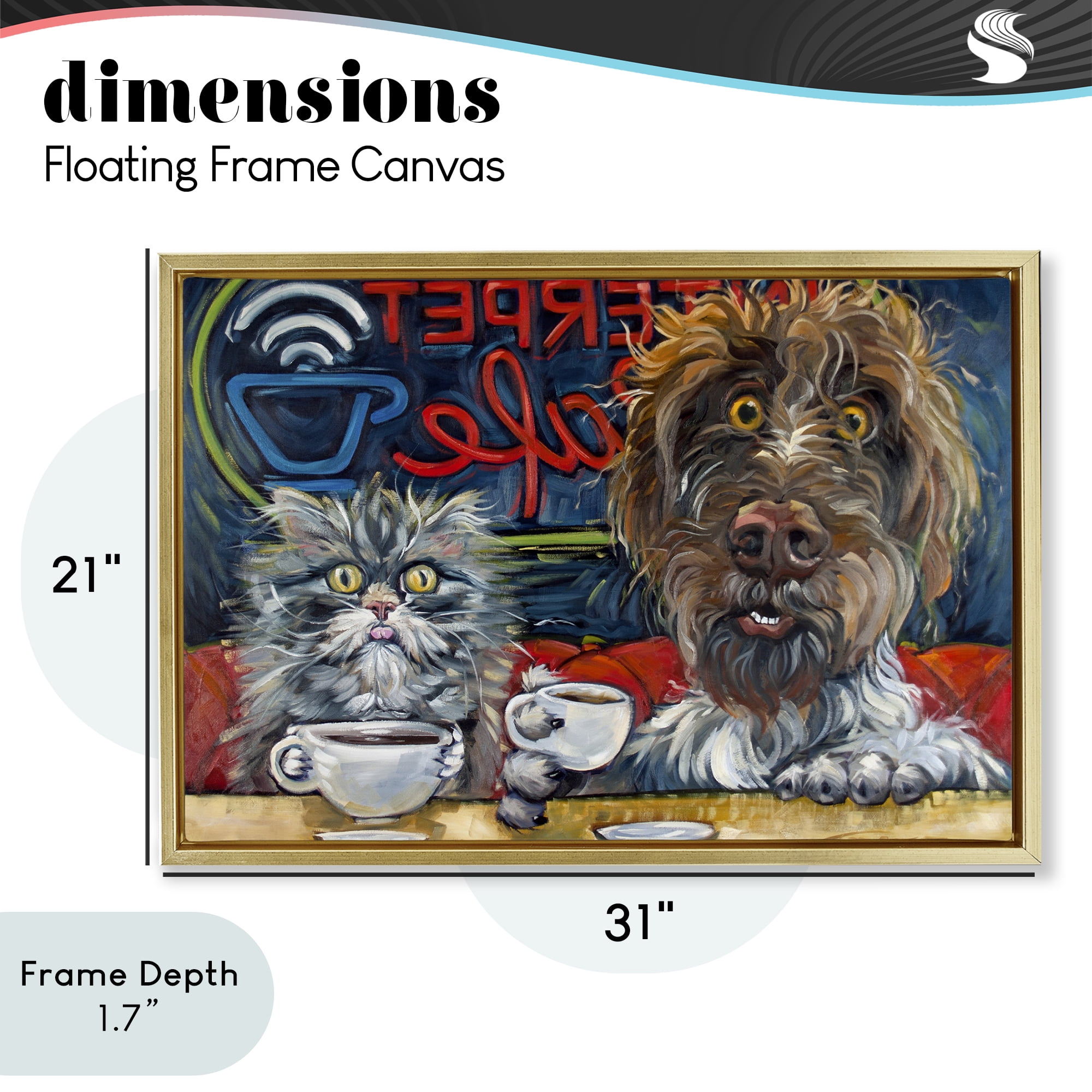 Stupell Industries Pets Wired At The Cafe Gold Framed Floater Canvas Wall Art, design by CR Townsend