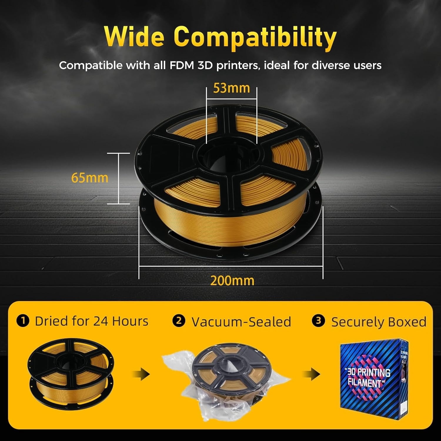 Rapid PETG 3D Printer Filament 1.75mm Metallic Bright Gold 1KG Spool, High Speed Printing up to 600mm/s, Excellent Layer Adhesion, Dimensional Accuracy +/- 0.02mm, Tangle-Free