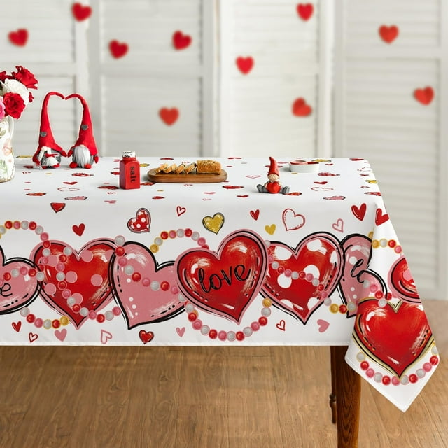 Valentine''s Day Tablecloth 60×120 Inch Rectangular, Love Hearts Red Washable Table Cover for Party Picnic Dinner Decor