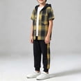 thumbnail image 6 of BLVB Boys Clothes Sets Plaid Short Sleeve Hooded Button Shirt and Jogger Pants for Toddler Kids Fall Outfits(Yellow,6-7Years), 6 of 7