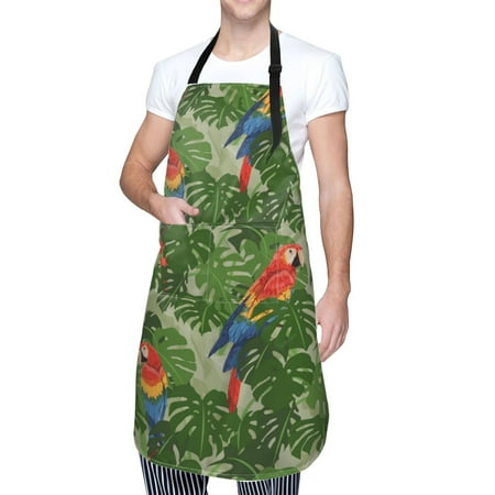 

Kdxio Parrots And Tropical Leaves Apron with Pockets Adjustable Kitchen Aprons for Men Women Waterproof Aprons for Cooking Drawing Crafting Baking Household Cleaning