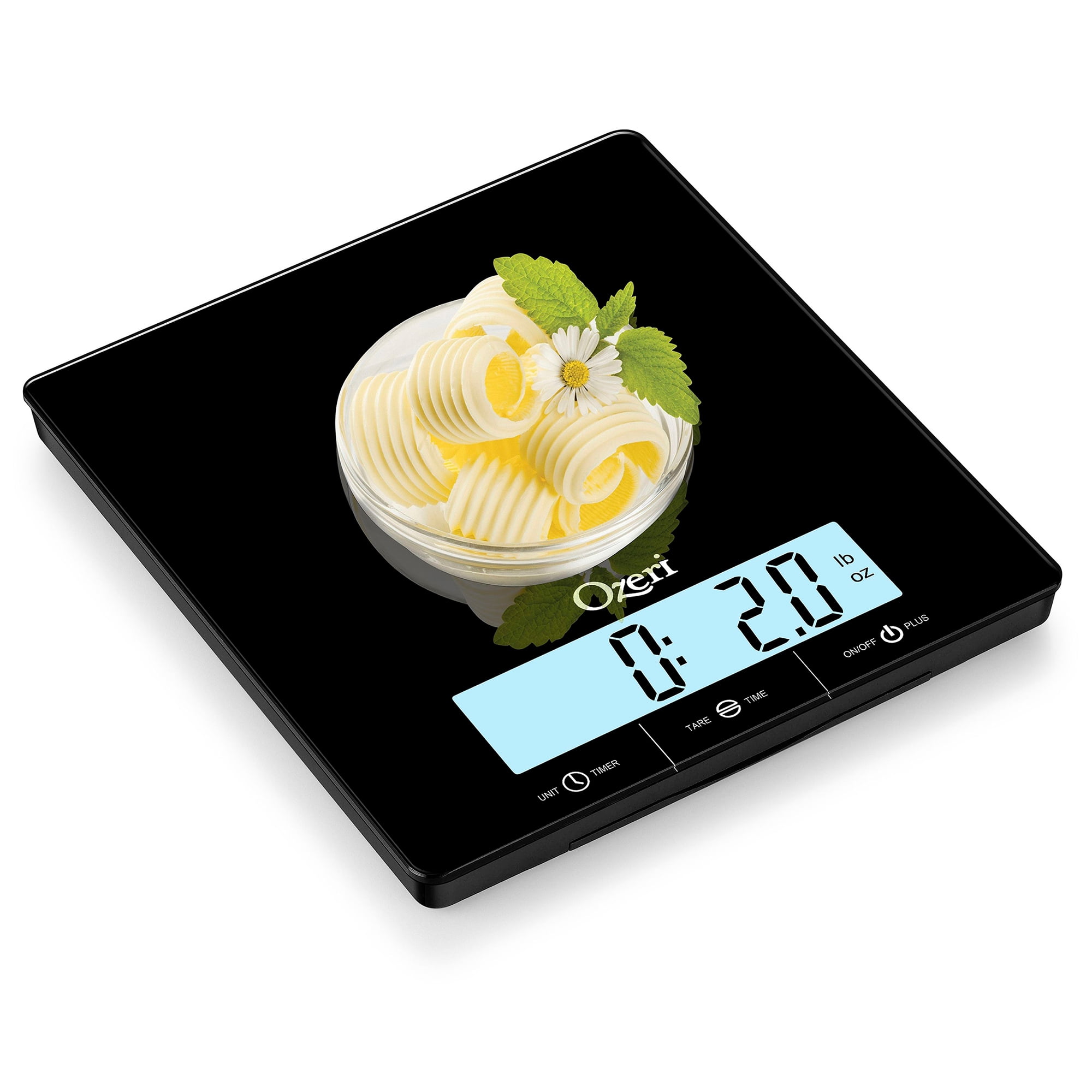 Ozeri Touch III 22 lbs (10 kg) Kitchen Scale in Tempered Glass, with Clock, Temperature & Humidity Gauge