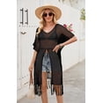 thumbnail image 4 of Women's 100% Acrylic Hollow Beach Cover-Up with Zipper, Short-Sleeved V-Neck Sweater, Tassel Design for Sun Protection, 4 of 7