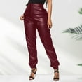 thumbnail image 2 of WTXUE Cargo Pants, Leather Pants Women's Faux Leather Loose Solid Pant High Waist Baggy Jogger Pant with Pockets, Womens Trousers Pantalones De Mujer Pantalones De Mujer, Red, 2 of 7