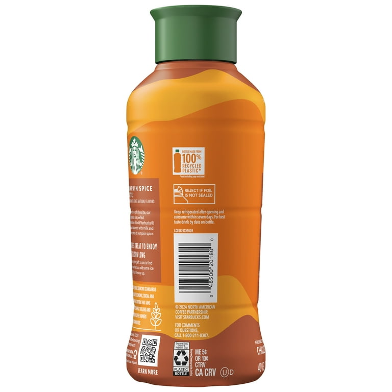 Starbucks Iced Coffee, Pumpkin Spice with Cow Milk, 40oz Bottle