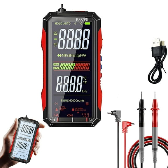 Digital Multimeter FS899L Upgraded - USB Rechargeable 6000 Counts True RMS Tester with Color Screen, Auto-Ranging for Home/Industrial/Car Electrical Testing (FS899L)