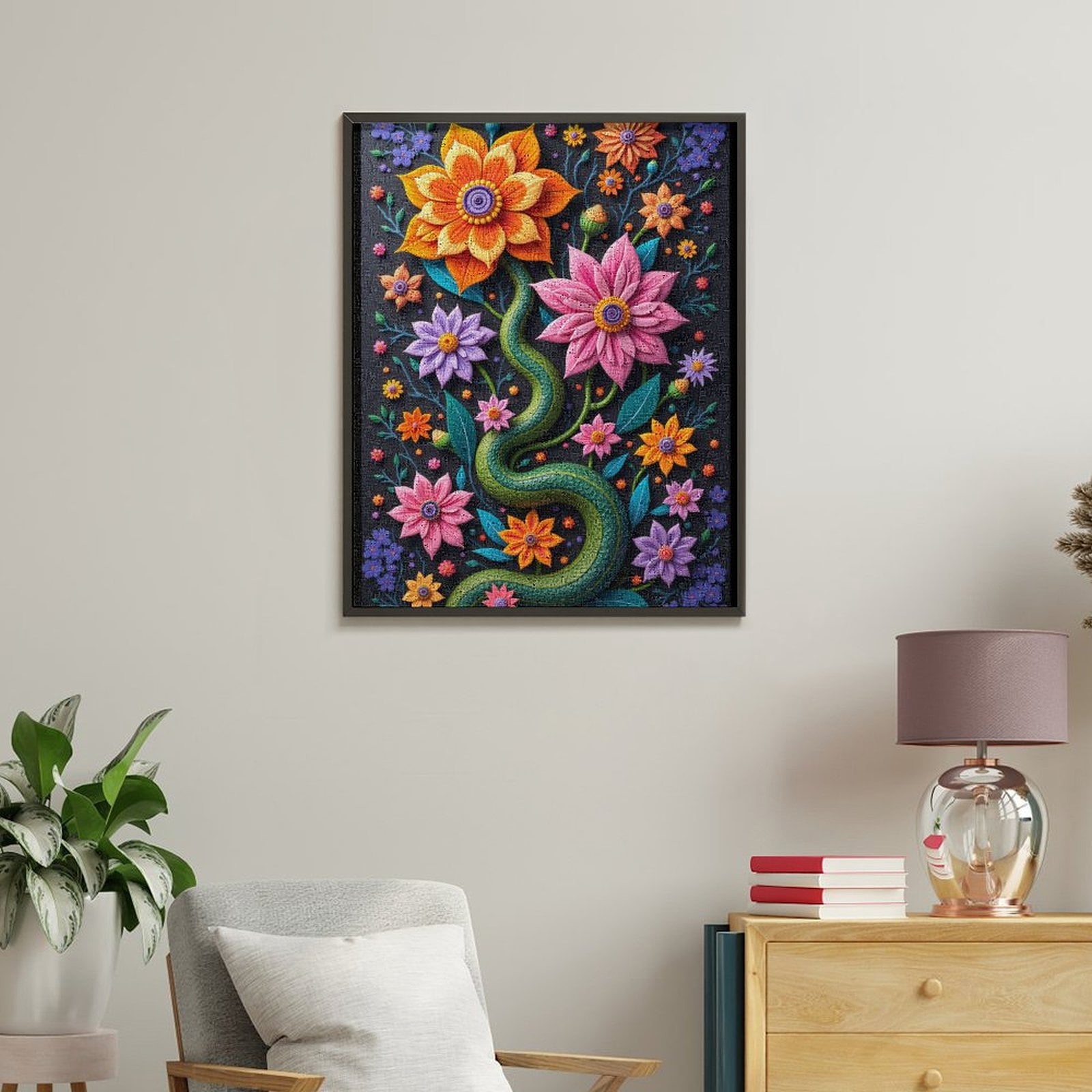Paint By Numbers Kit for Adults Beginner - Colorful Floral Snake Art Nature DIY Canvas Painting Kits for Adults, Frameless Paint By Number for Adults for Home Wall Decor 16x20 Inch