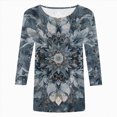 thumbnail image 4 of Towmus 3/4 Length Sleeve Womens Tops Cotton Floral Print Dressy Blouses Crew Neck Casual Tunic Tops Summer Shirts, 4 of 4
