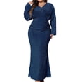 thumbnail image 1 of FOCUSNORM Robe de Soirée pour Femmes Grande Taille Pailletée à Manches Longues à Col en V Ajustée Longue Robe Formelle Robes de Bal, 1 of 9