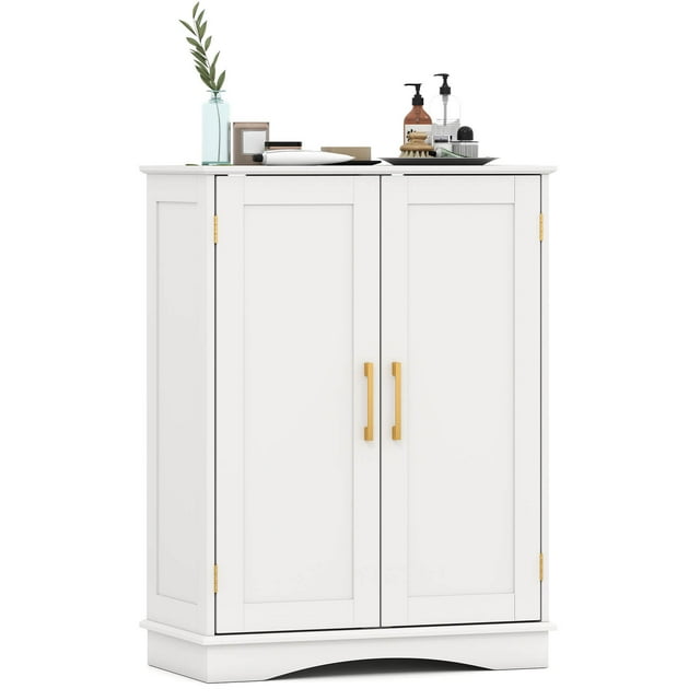Costway Floor Storage Cabinet Modern Storage Organizer with Adjustable Shelves &2 Doors