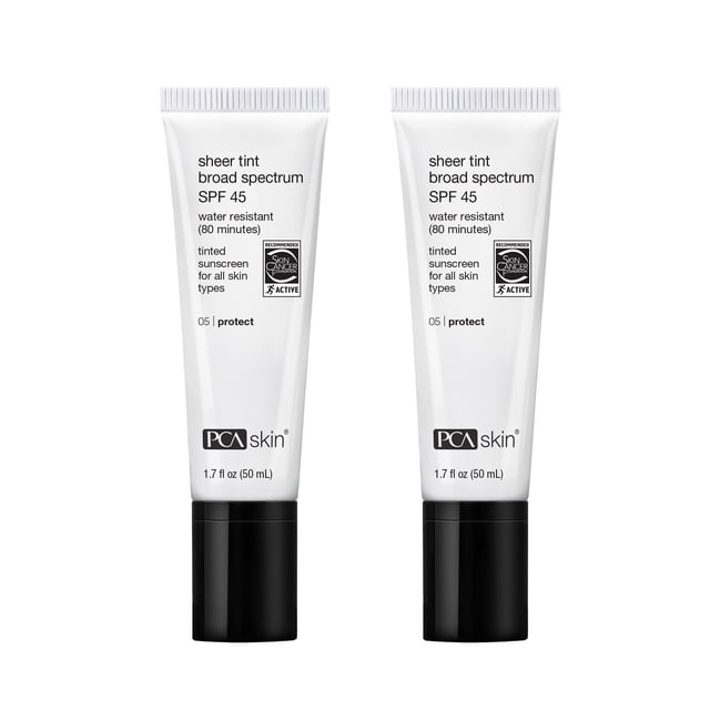 Protector solar PCA SKIN Sheer Tint SPF 45, 100 ml, paquete de 2