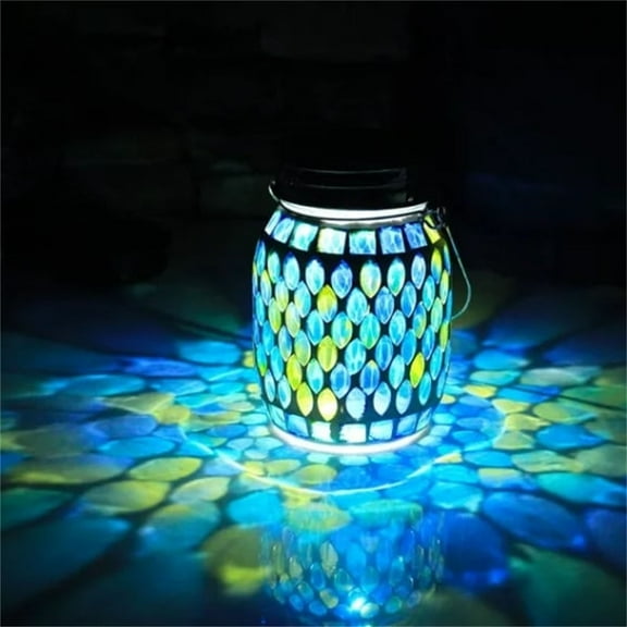 Harliver Solar Mason Jar Light, Outdoor Waterproof Mosaic Glass Hanging Solar Lantern for Garden, Decorative Solar Lamp LED Night Light for Backyard Table, Floor or Tree Decor