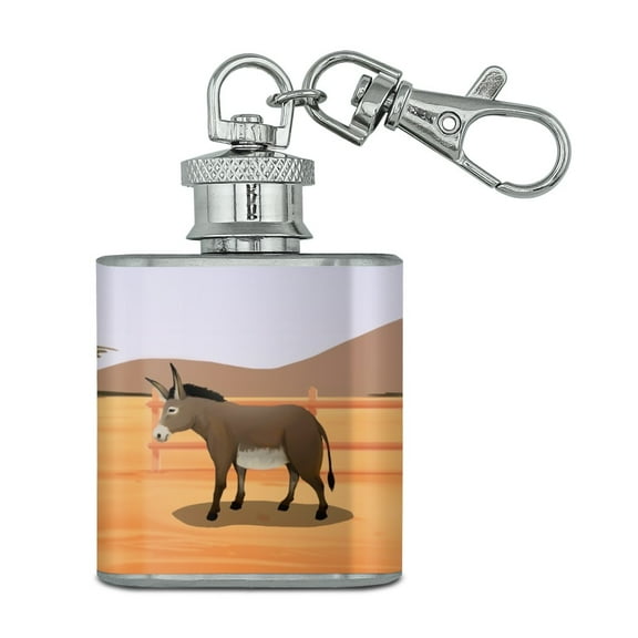 Donkey on Ranch Stainless Steel 1oz Mini Flask Key Chain