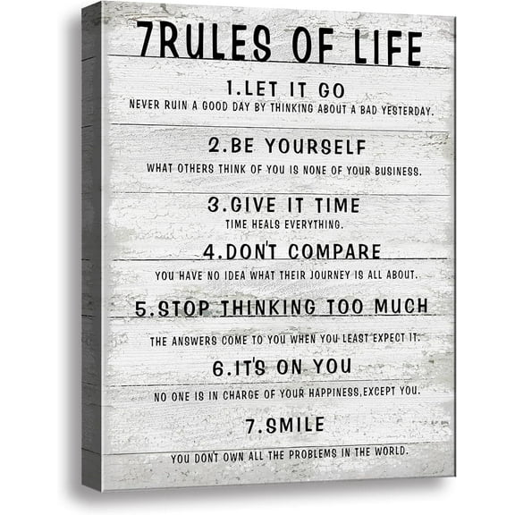 7 Rules of Life Wall Art Motivational Inspirational Poster Printed on Canvas Wall Decor for Living Room or Office Size11.5 x 15 Inch Framed Canvas Prints For Bedroom or Home Art Decoration Positive
