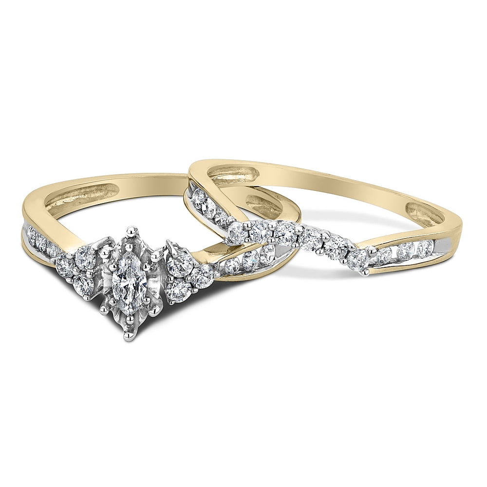 Diamond Marquise Engagement Ring & Wedding Band Set 1/2 Carat (ctw) in