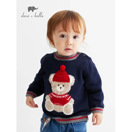 

GEDER-F2DAVE&BELLA Boys Cute Bear Cartoon Round Neck Long Sleeve Pullover Knitted Warm Sweater Clothes For Winter Christmas