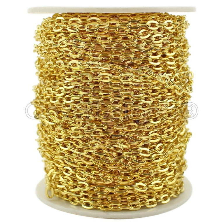 CleverDelights Cable Chain Spool - 30 Feet - Gold Color - 4x6mm Link 