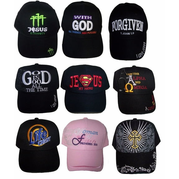 Christian Baseball Caps Random PIcked Assorted Messages 6 Pc Pack Embroidered Uni-Sex Style -- FREE USA Shipping--(CCap-6 )