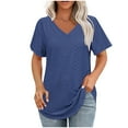 thumbnail image 6 of YUGYXL Women's Shirts Short Sleeve Hollow Out Tshirts for Women Dressy V Neck Breathable Blouses Ladies Comfy Tops Holiday Tees Navy XXL, 6 of 6