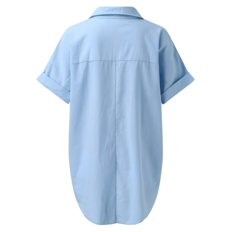 JDEFEG Long Sleeve Undershirts for Women V Neck Short Sleeve Shirt Casual  Vacation Loose Elegant Top Ladies Button Shirts Polyester Khaki M