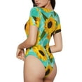 thumbnail image 3 of Easygdp Sunflowers With Green Leaves Women's One-Piece Swimsuit Slim Fit Crew Neck Bodysuit Athletic Swimwear with Concealed Buckle - Medium, 3 of 9