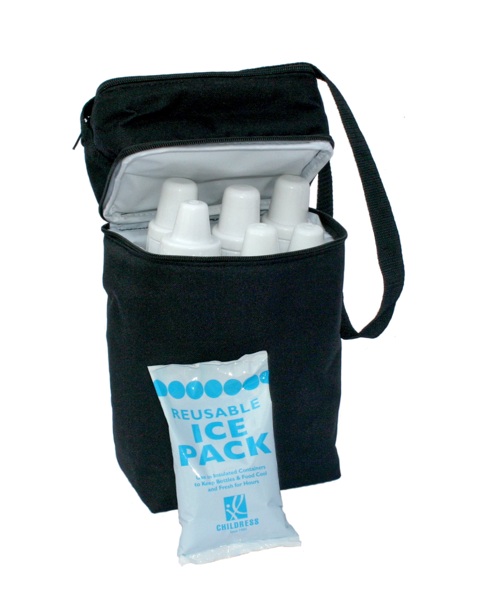 J.L. Childress Six Bottle Breast Milk Cooler Travel Bag - Insulated Baby Bottle Storage Bag, Includes Ice Pack - Black