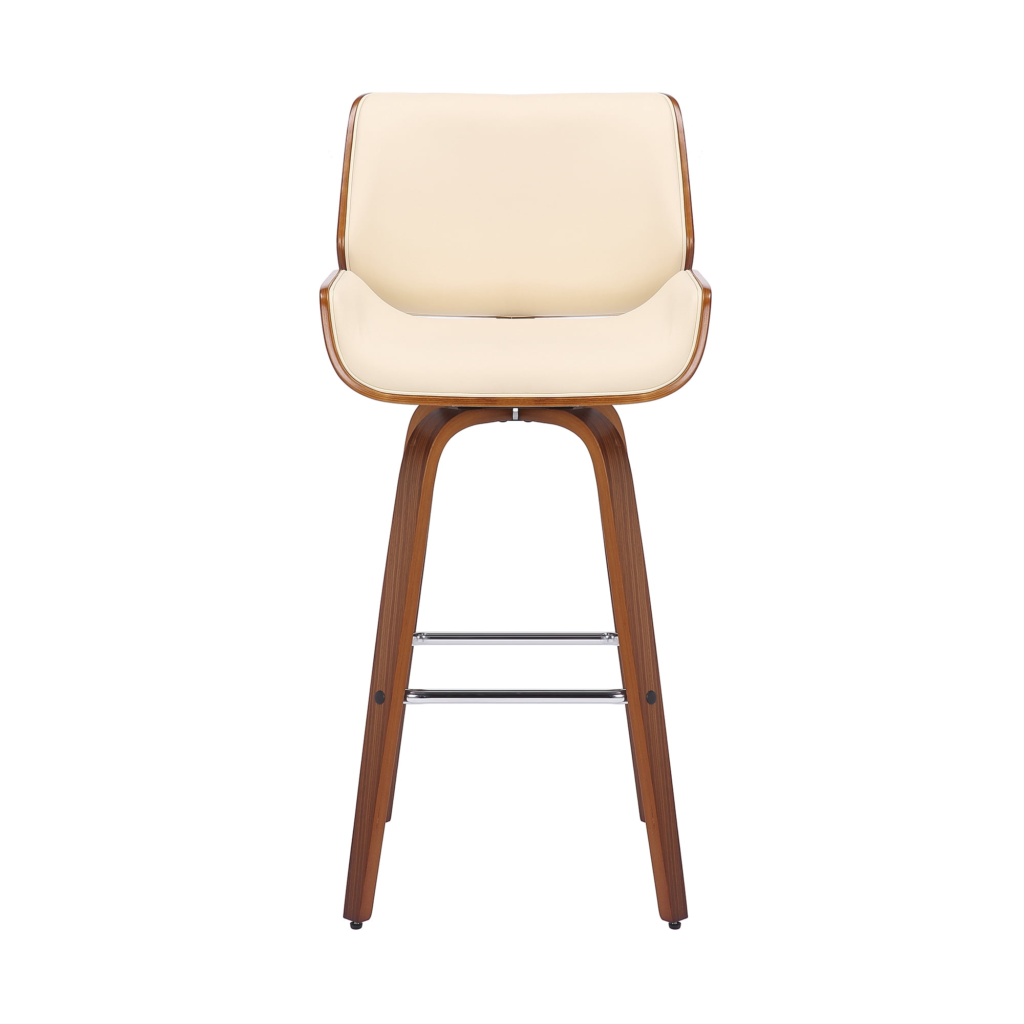 Tyler 30" Swivel Bar Stool in Walnut Wood and Cream Faux Leather Upholstery
