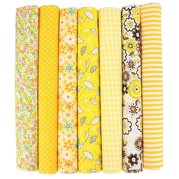 AUQ 6Pcs Summer Cotton Fabric Bundles Bee Daisy Honeycomb Plaid Fat Quarters Bee Theme Quilting Patchwork Squares for DIY Handmade Craft Decor,50*50cm
