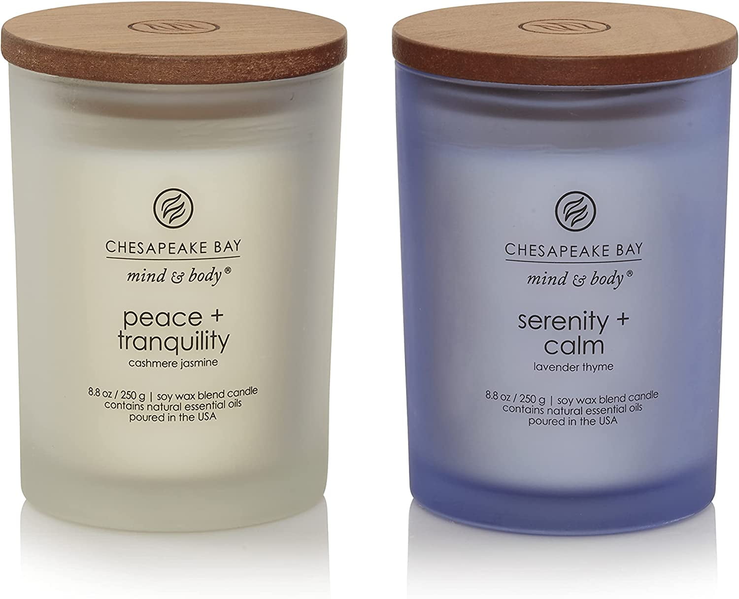 Chenran-Chesapeake Bay Medium Jar Candles Duo - Peace + Tranquility (Cashmere Jasmine) and Serenity + Calm (Lavender Thyme), Home Decor