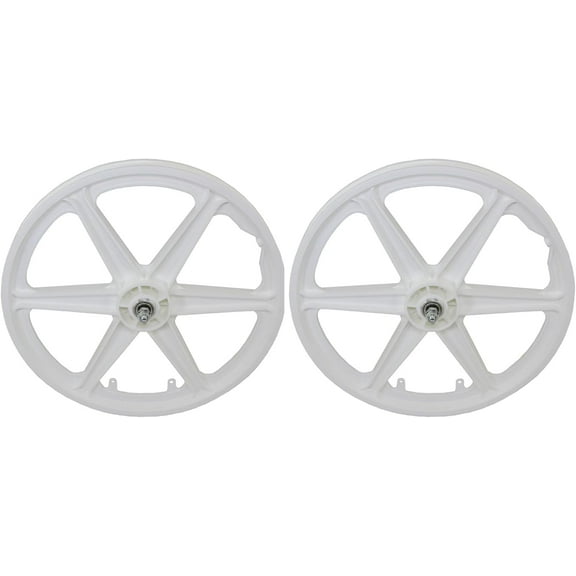20 Plastic 6-Spoke Front Wheel & Freewheel set 3/8 Axle White.