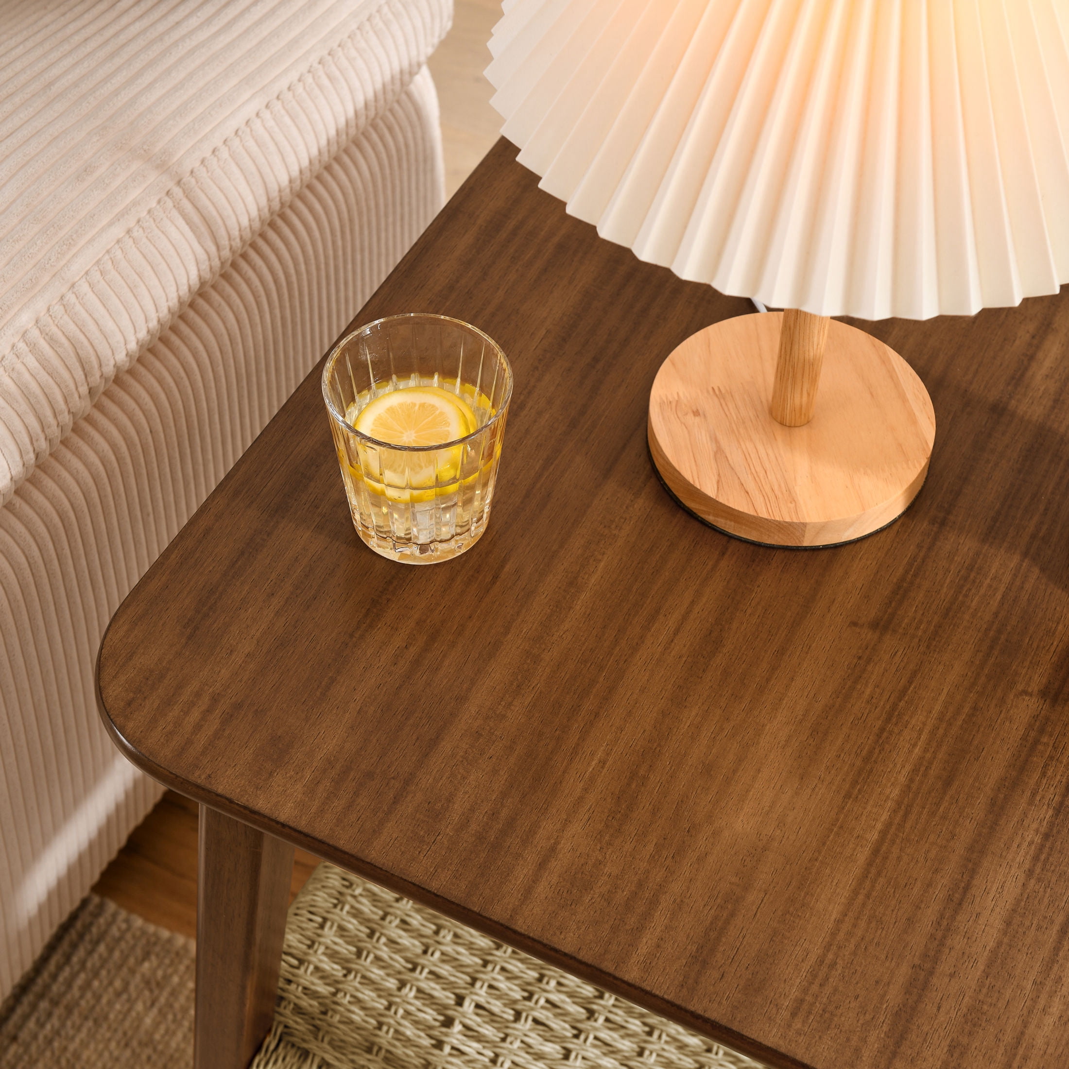 GDF Studio 23" Mid-Century Modern Side Table with Woven Storage Shelf, Solid Wood, Dark Walnut