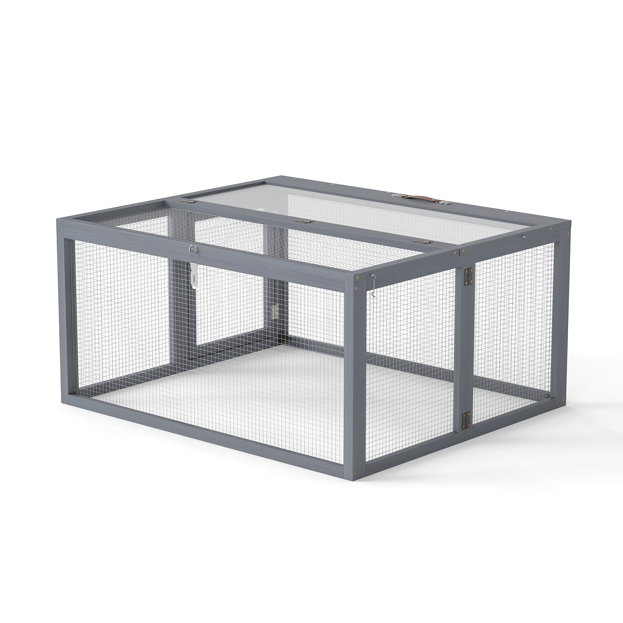 Izzovium Portable Rabbit Hutch with Security Locks, 21.3H Foldable Bunny House, Gray