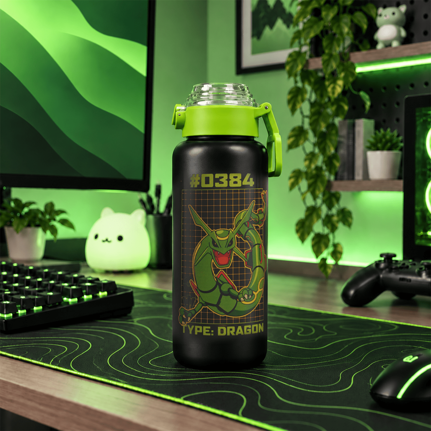 Pokémon Rayquaza 32oz Stainless Steel Water Bottle with Flip Lid and Spout