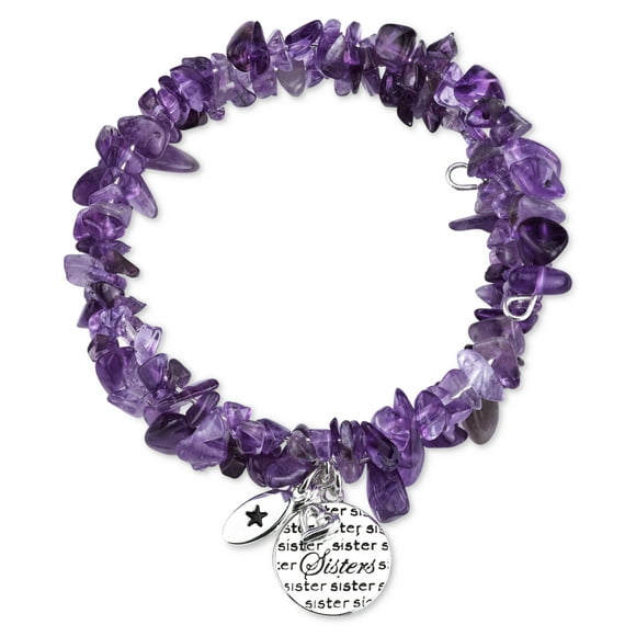 Unwritten “Sisters” Beaded Stone Chip Coil Bracelet with Silver-Plated Brass Accents