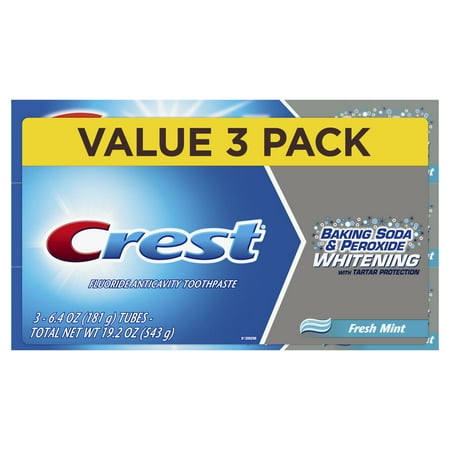 - Crest Baking Soda & Peroxide Whitening with Tartar Protection Toothpaste, Fresh Mint, 6.4 oz, Pack of 3