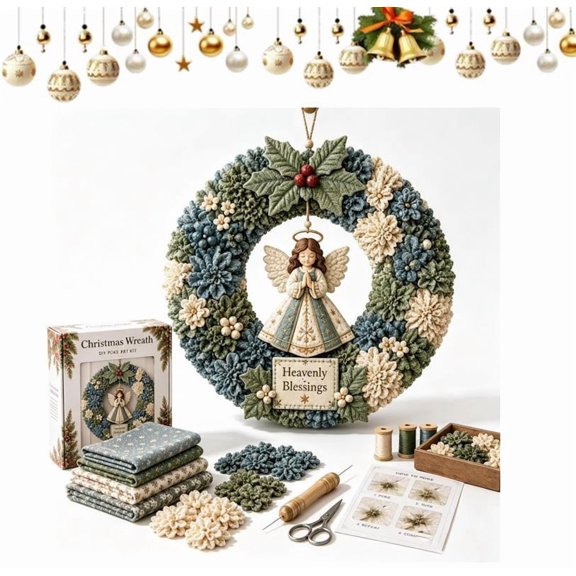 3D Fabric Poke Wreath DIY Kit, Premium Christmas Fabric Kit, Customizable Reindeer Tree Design for Xmas Party Decor (Angel)