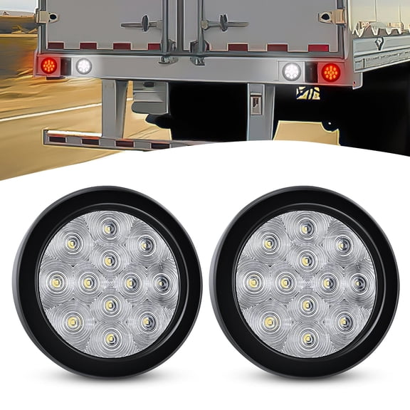 Waywe 4 Inch Round Trailer Tail Light 2 PCS 12 LED Amber Turn Signals Lights w/Surface Mount Grommets Plugs IP67 Waterproof for Truck RV Tractor
