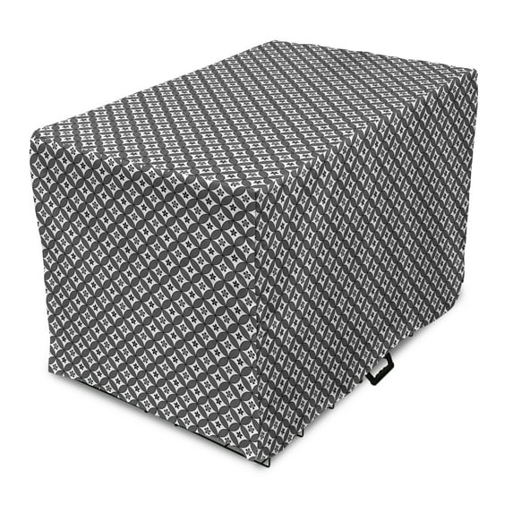 Abstract Art Dog Crate Cover, Overlapping Circles Clover Buds Geometry Tree of Life Nature Theme, Easy to Use Pet Kennel Cover Small Dogs Puppies Kittens, 7 Sizes, Charcoal Grey White, by Ambesonne
