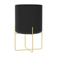 thumbnail image 2 of Metal Floor Planter With Stand, Large Decorative Round Metal Pot With Drainage Holes, Black Gold White Indoor Outdoor Plant Stand For Living Room Office Garden Balcony, 2 of 7