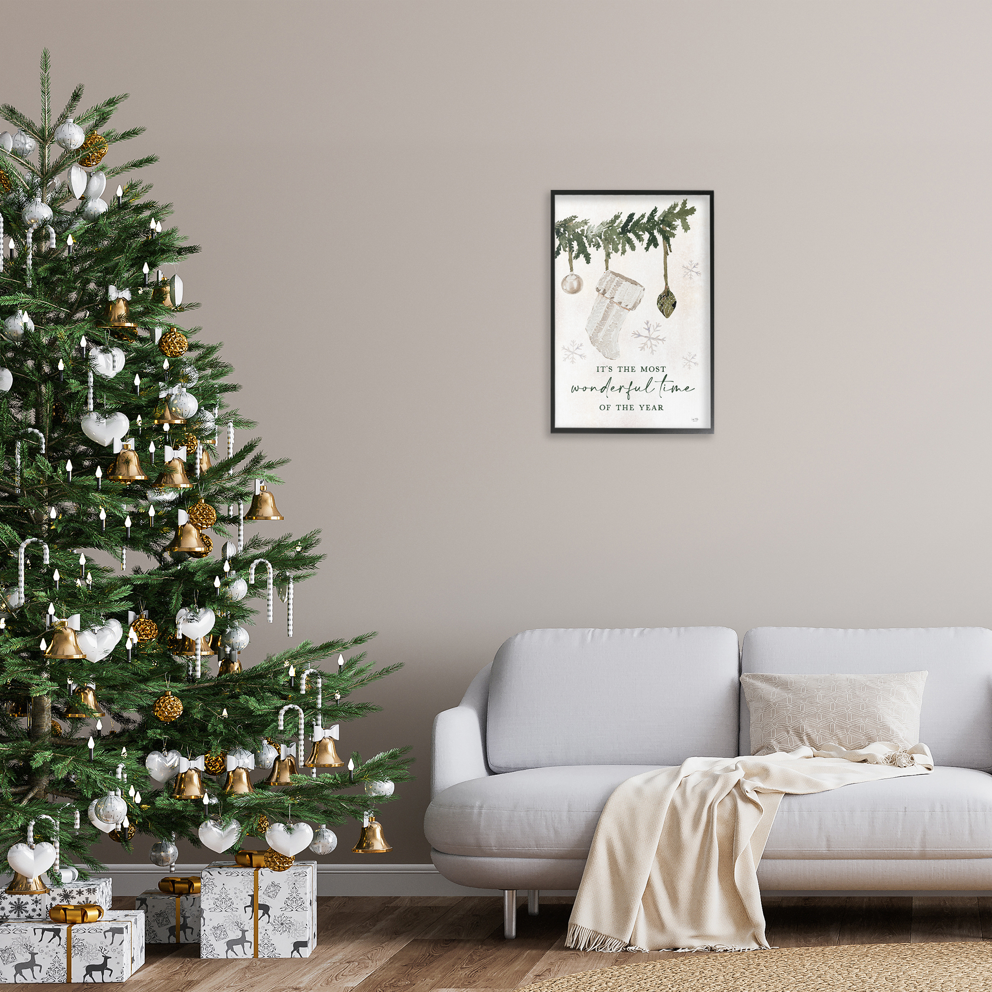 Stupell Industries Festive Hanging Stocking Holiday Painting Black Framed Art Print Wall Art, 16 x 24