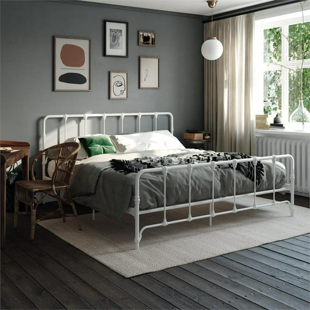 Likehome Lida Farmhouse King Metal Bed, Farmhouse Platform King Bed With Storage
