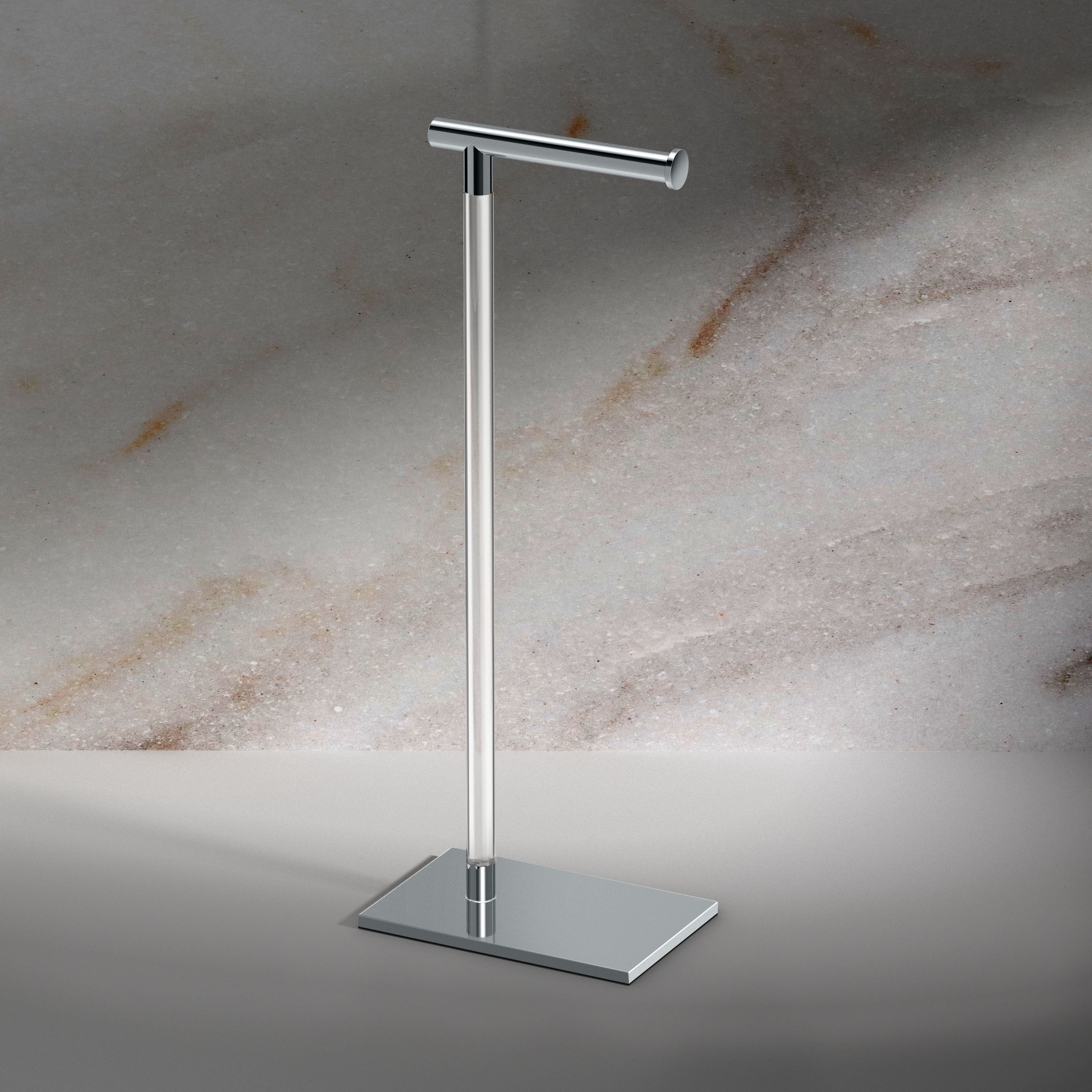 Gatco Square Freestanding Toilet Paper Holder with Weighted Base, Crystal Clear Acrylic/Chrome